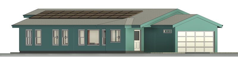 3 Bedroom elevation from street Phase IV home, 1920 square feet, including double garage