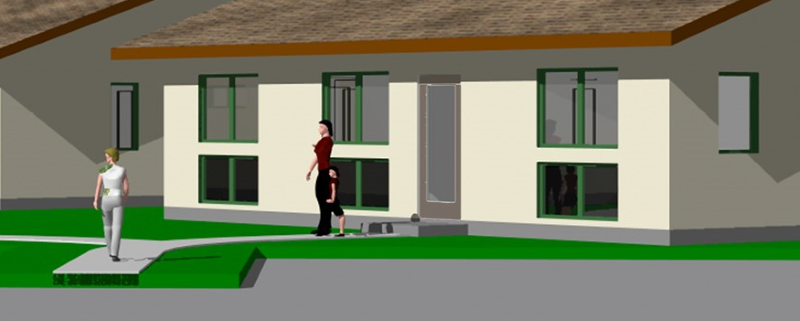 View of one of the Solar Homes showing the 'solar heater windows'